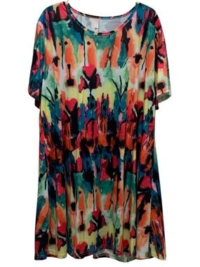 Dress Vibrant Multicolor Watercolor Shift Mini Dress with Pockets 3XL NWOT
